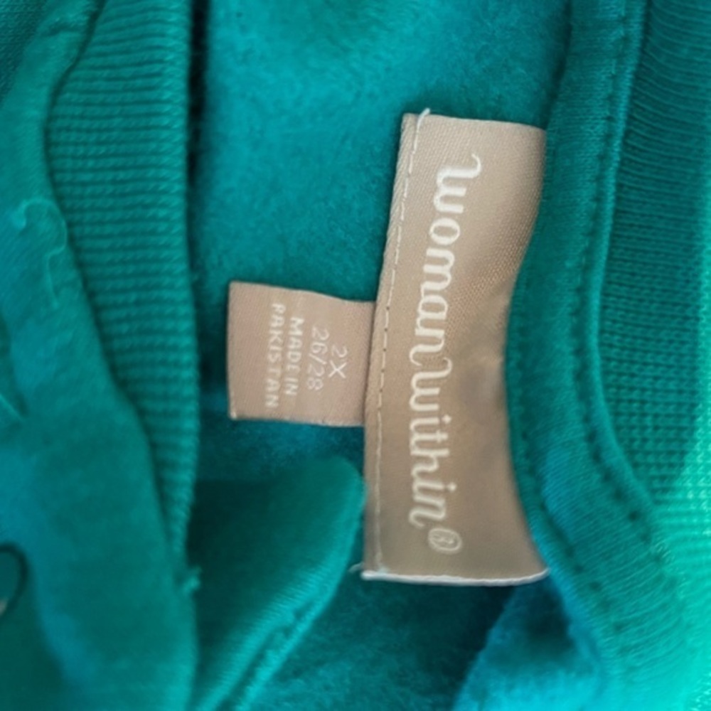 NWOT Woman Within 2X (26/28) green snap scoop neck long sleeve sweatshirt jacket - Picture 2 of 8